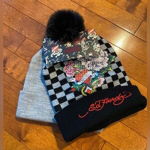 ED Hardy Women’s 2-piece Set Beanie Hat Grey & Black